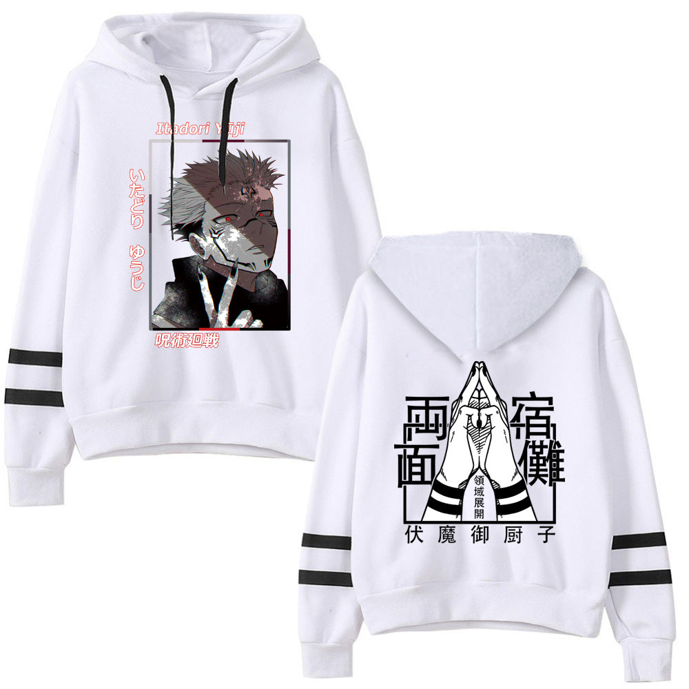 Casual Anime Pattern Print Striped Hoodie