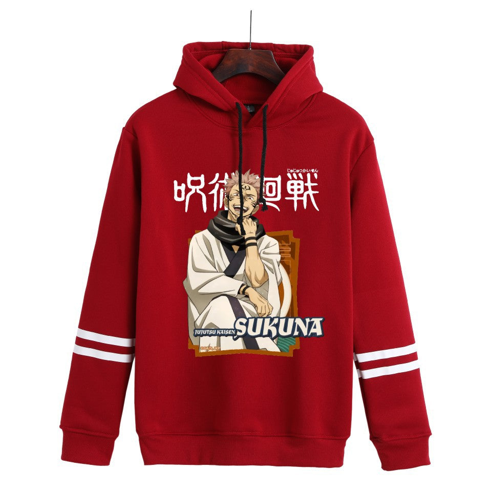 Unisex Anime Printed Striped Loose Hoodie