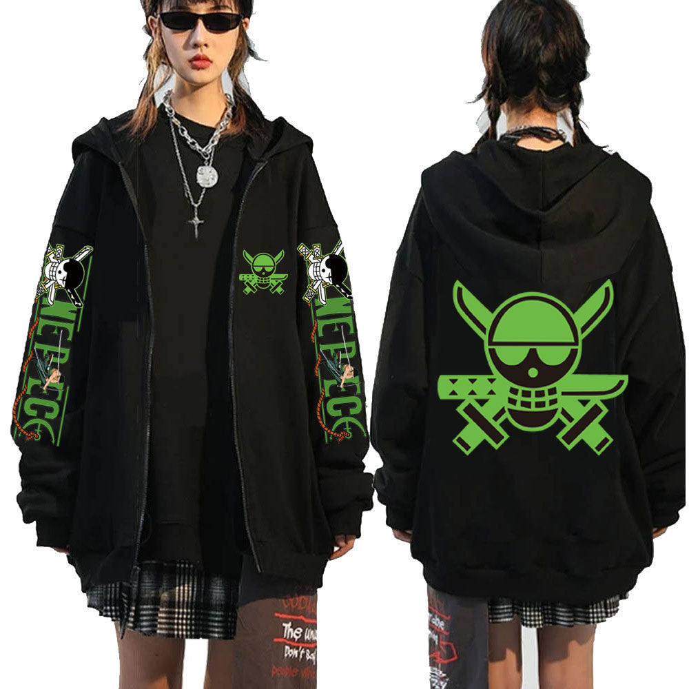Men's and Women's Zoro Print Zipper Hoodie
