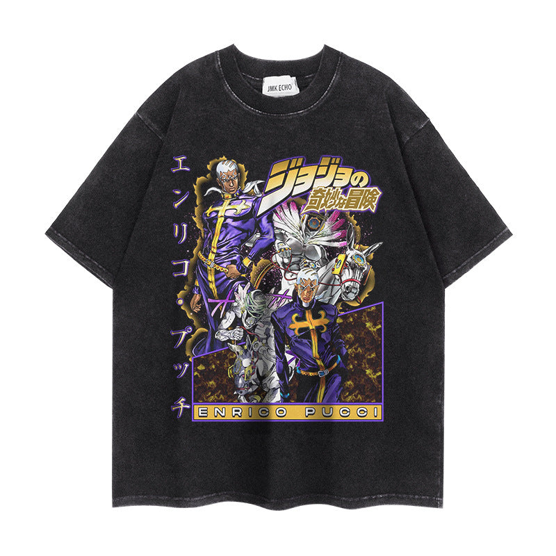 Retro Jojo Anime Short-sleeved Washed T-shirt