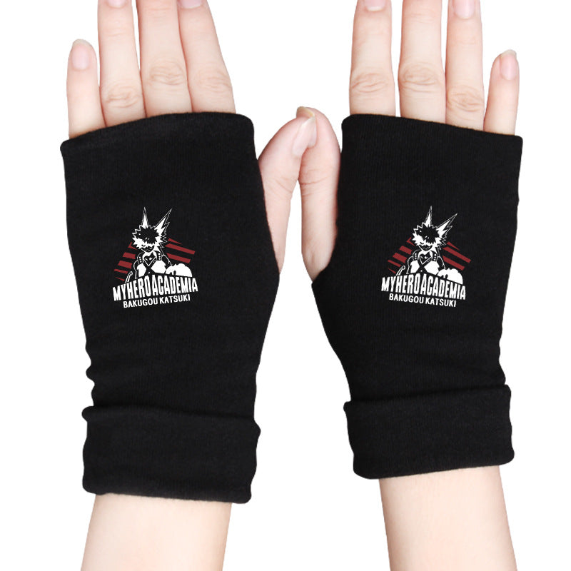 Trendy Anime Warm Half Finger Gloves