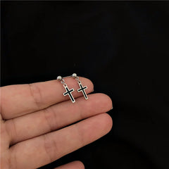 Heeseung Black Cross Stud Earrings Titanium Steel