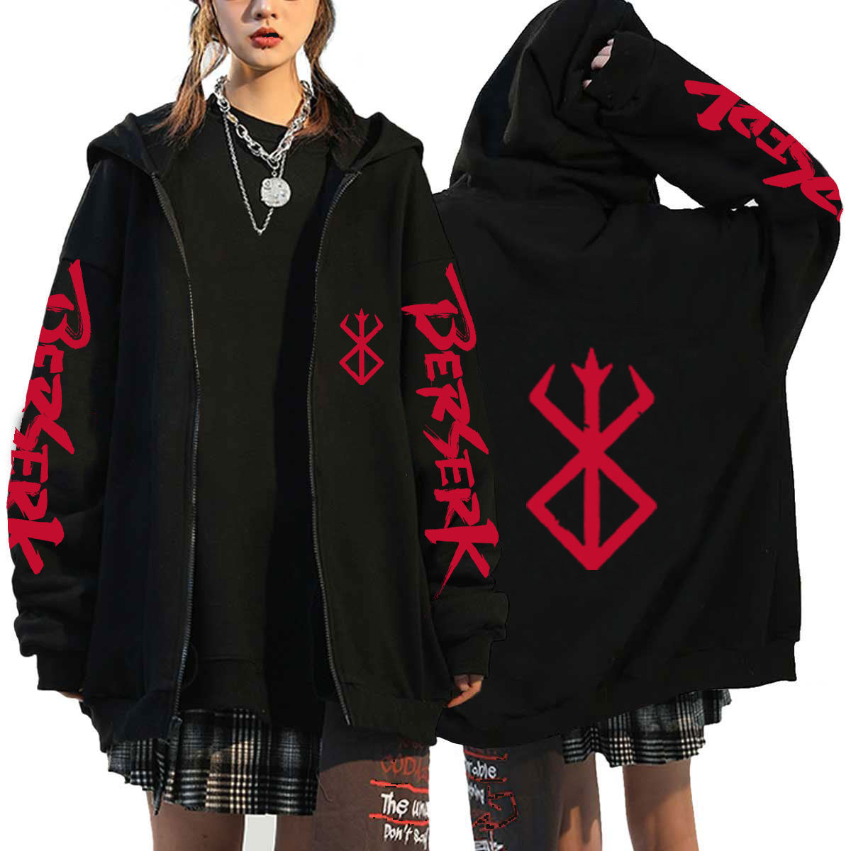 Unisex Guts Anime Print Loose Zip Up Hoodie