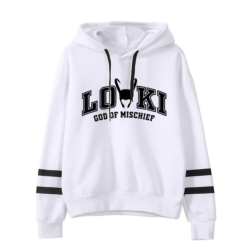 Trendy LOKI Graphic Print Loose Striped Hoodie