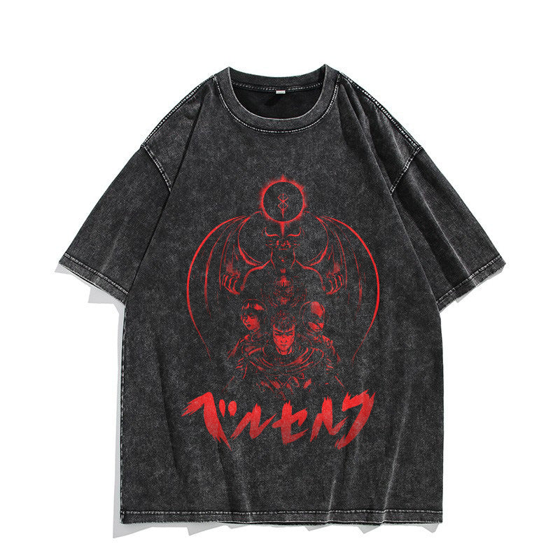 Vintage Anime Washed Short-sleeved T-shirt