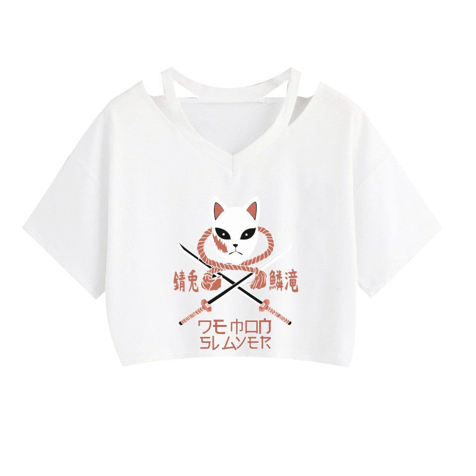 Women's Anime Print Short Sleeve Crop T-Shirt