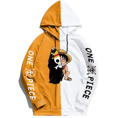 Trendy Pirate King Luffy Printed Color Block Hoodie