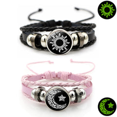 Luminous Sun and Moon Couple Leather Bracelet