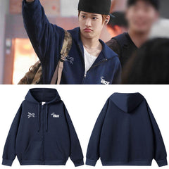 SOHEE RIIZE Printed Navy Blue Zipper Hoodie