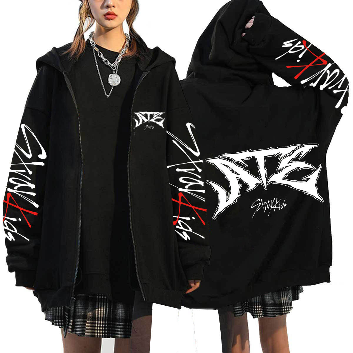 KPOP ATZ Logo Print Loose Zipper Hoodie