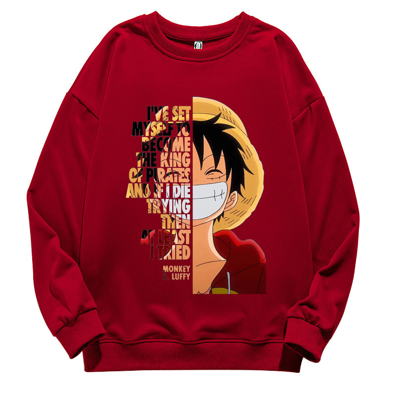 Unisex Luffy Printed Crew Neck Long-sleeved Sweatshirt