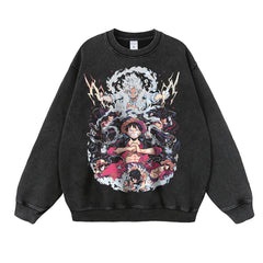 Trendy Anime Crew Neck Washed Loose Sweatshirt