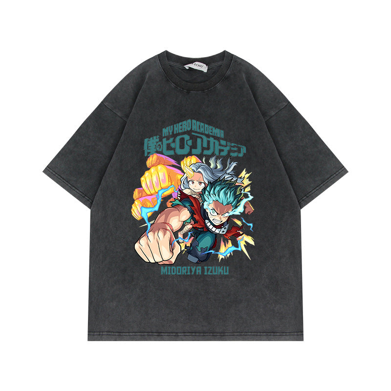 Unisex Retro Anime Washed Cotton Short Sleeve Tee