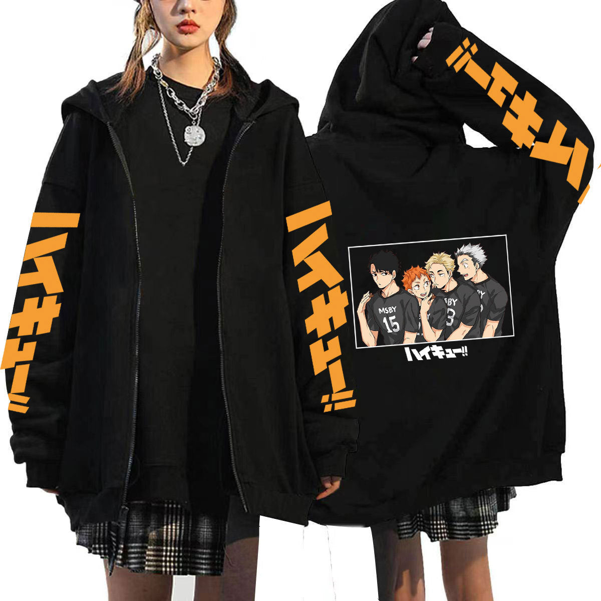 Unisex Anime Pattern Printed Loose Zipper Hoodie