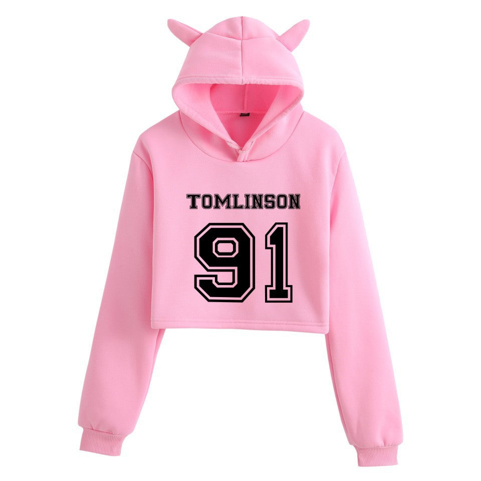 Women's 1D Letter Printed Crop Casual Hoodie