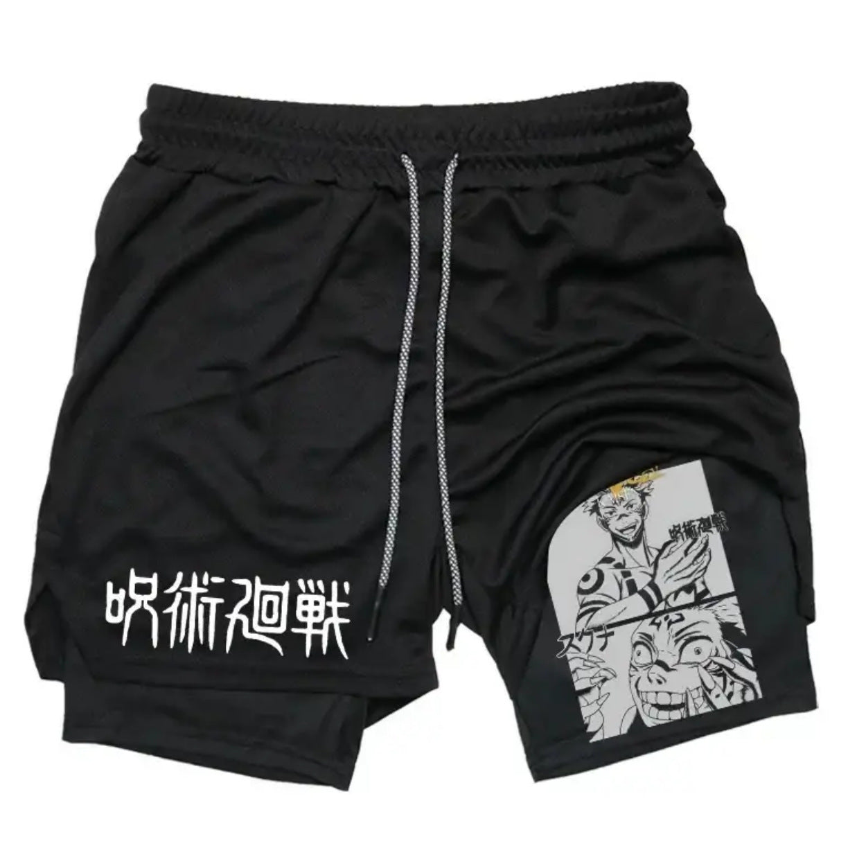 Men's Summer Anime Printed Double-layer Fitness Shorts