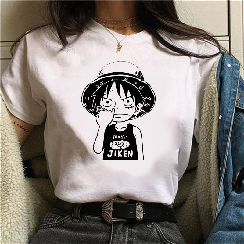 Casual Crew Neck Short Sleeve Luffy T-shirt