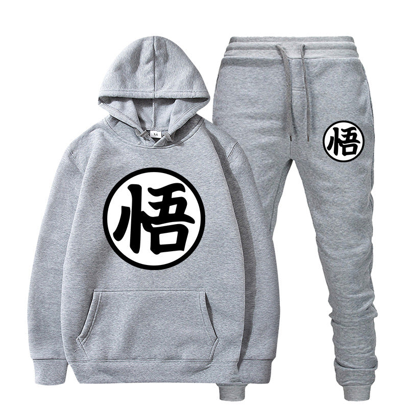 Men's Anime Logo Print Sports Hoodie Loose Pants