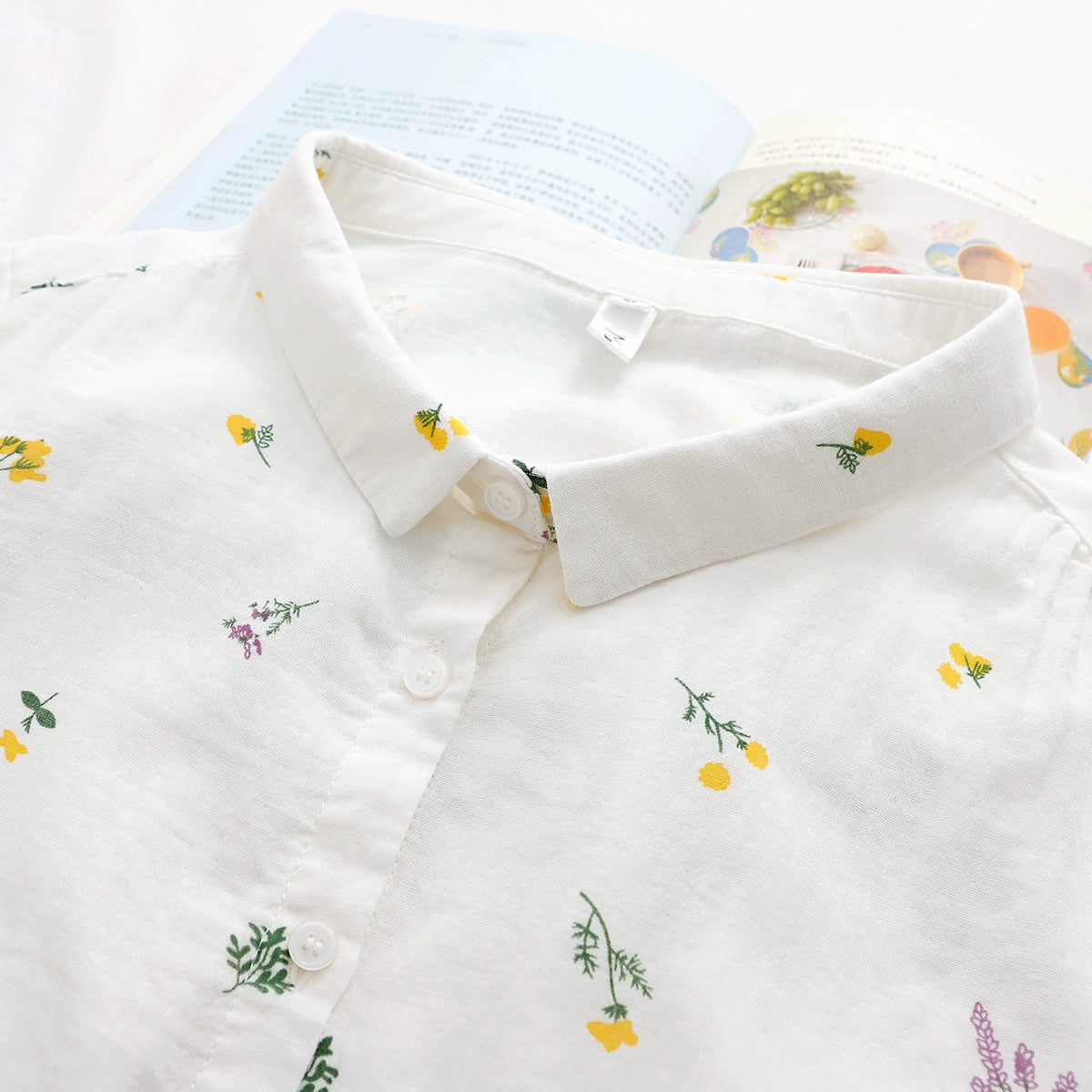 Japanese Mori Leaves Printed Women's Short-sleeved Shirt