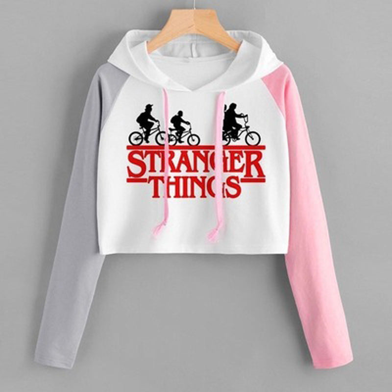 Casual Versatile TV Graphic Crop Hooded Top