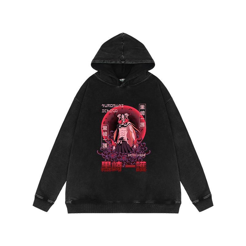 Vintage Washed Anime Printed Loose Hoodie