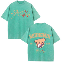 KPOP SEUNGMIN Short-sleeved Washed T-shirt