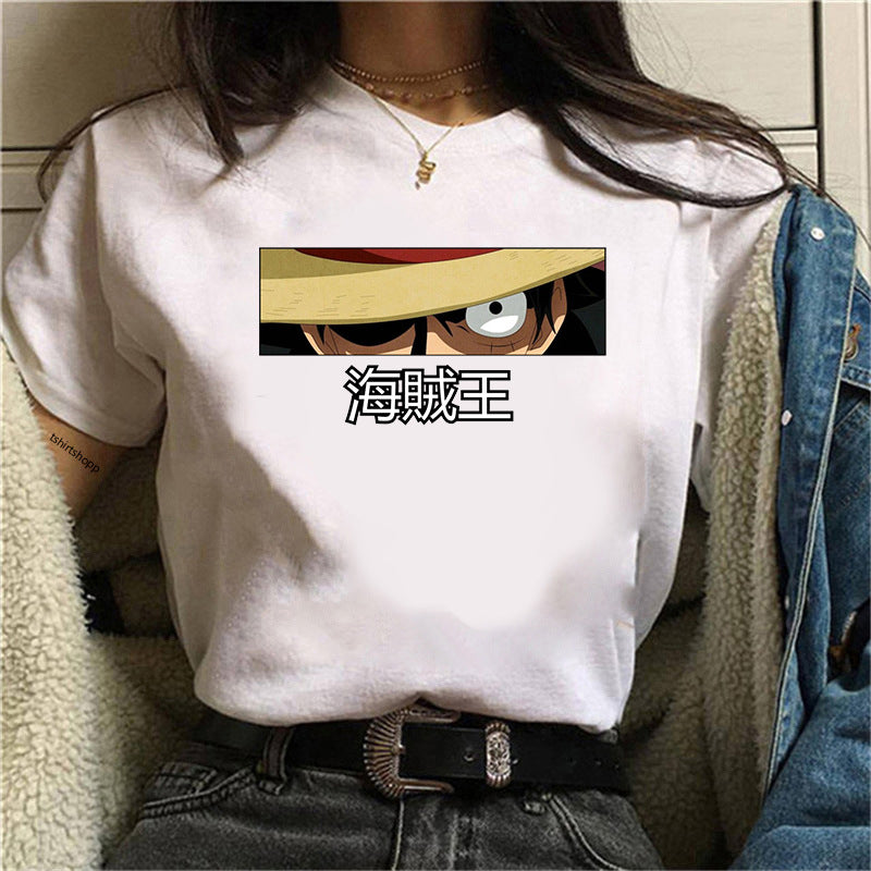 Casual Crew Neck Short Sleeve Luffy T-shirt