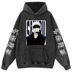 Unisex Retro Washed Anime Pattern Loose Hoodie