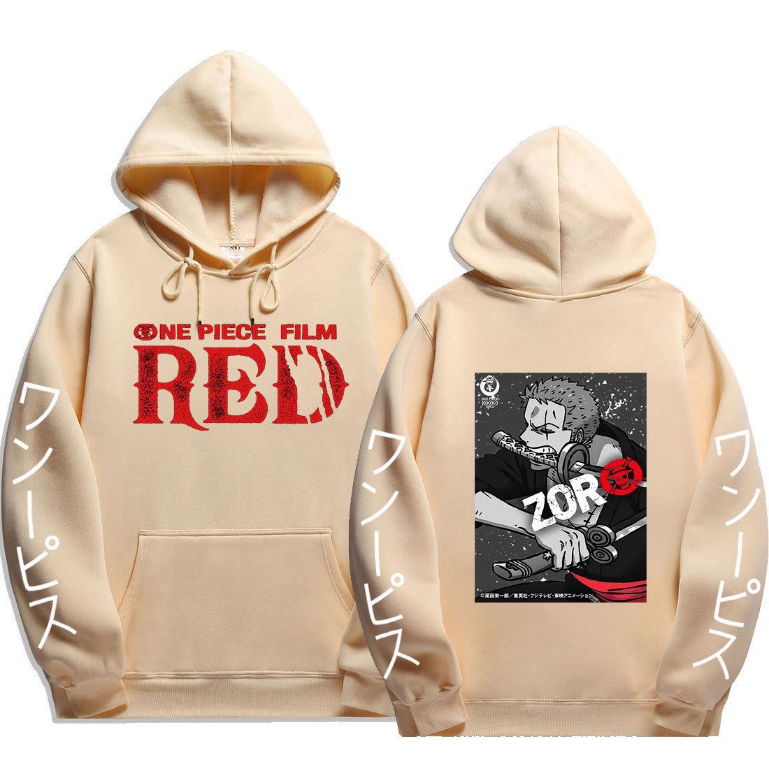 Cool Unisex RED Zoro Printed Casual Hoodie