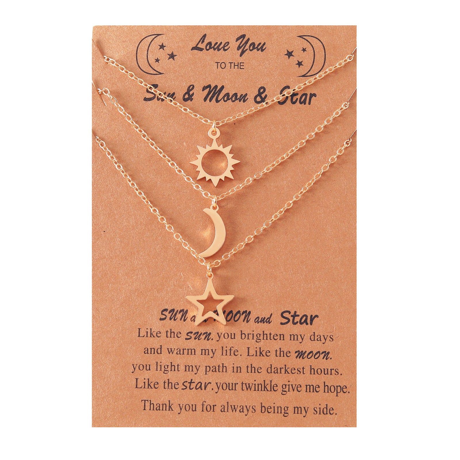 Sun Moon Star Stainless Steel Necklace