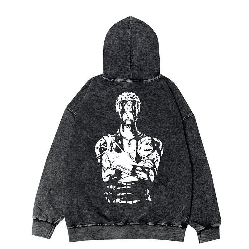Retro Luffy Anime Zipper Washed Hooded Jacket