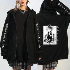 Unisex Anime Printed Zipper Pullover Hoodie