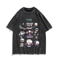 Unisex Washed Retro Loose Anime Graphic T-shirt