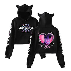HUNTRIX Print Cat Ears Cropped Hoodie
