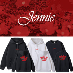 JENNIE Printed Round Neck Pullover Hoodie