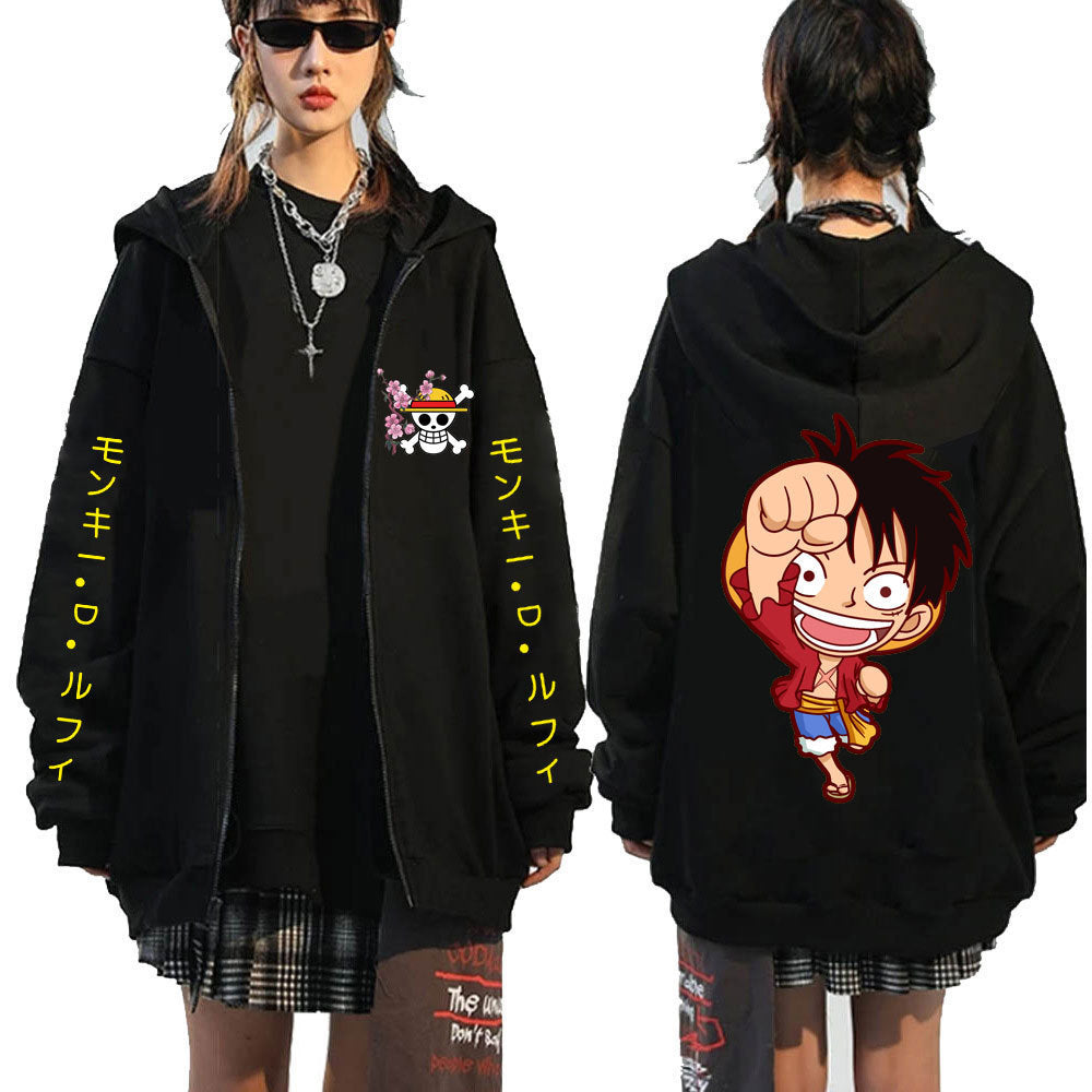 Unisex Luffy Printed Zipper Casual Hooded Jacket