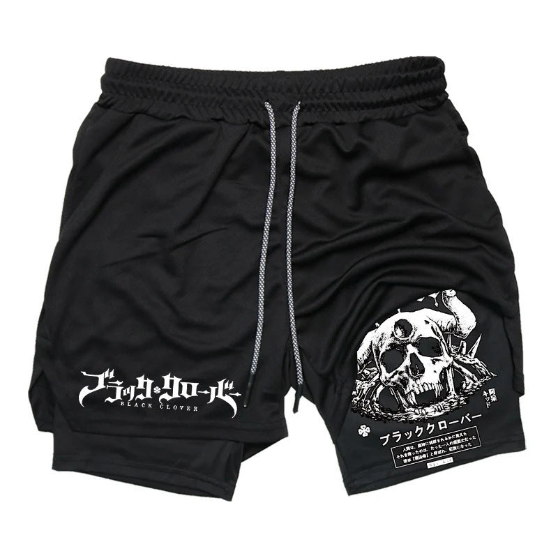 Men's Anime Double Layer Fitness Sports Shorts