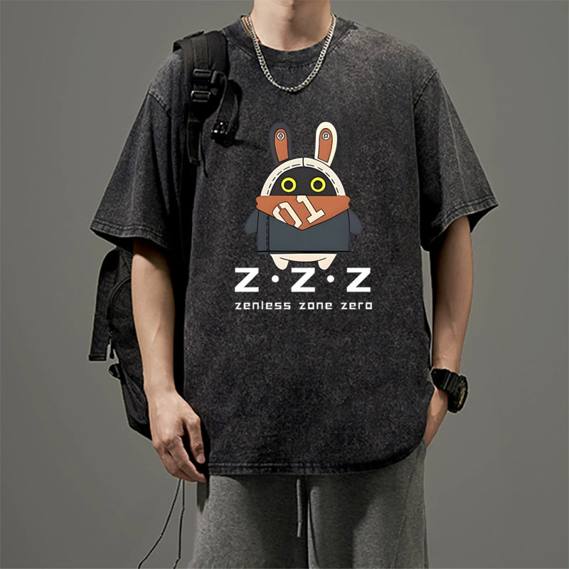 Vintage Game Pattern Washed Cotton T-shirt