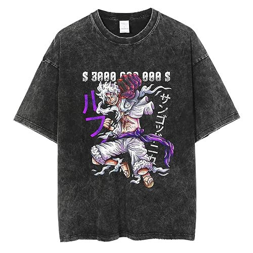 Unisex Anime Graphic Washed Black T-shirt