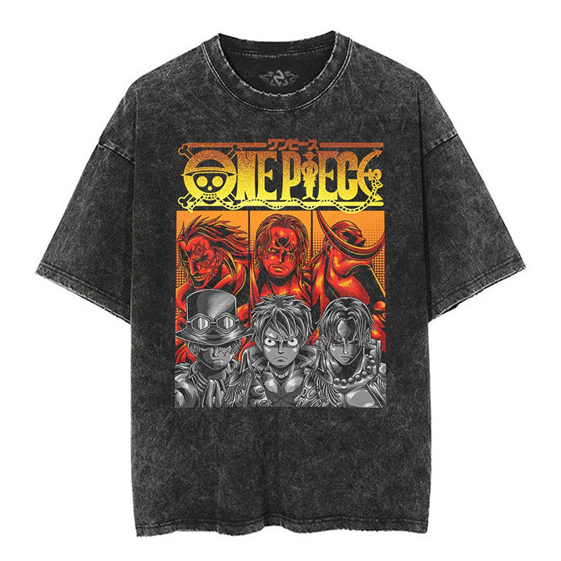 Vintage Luffy Anime Washed Short-sleeved T-shirt