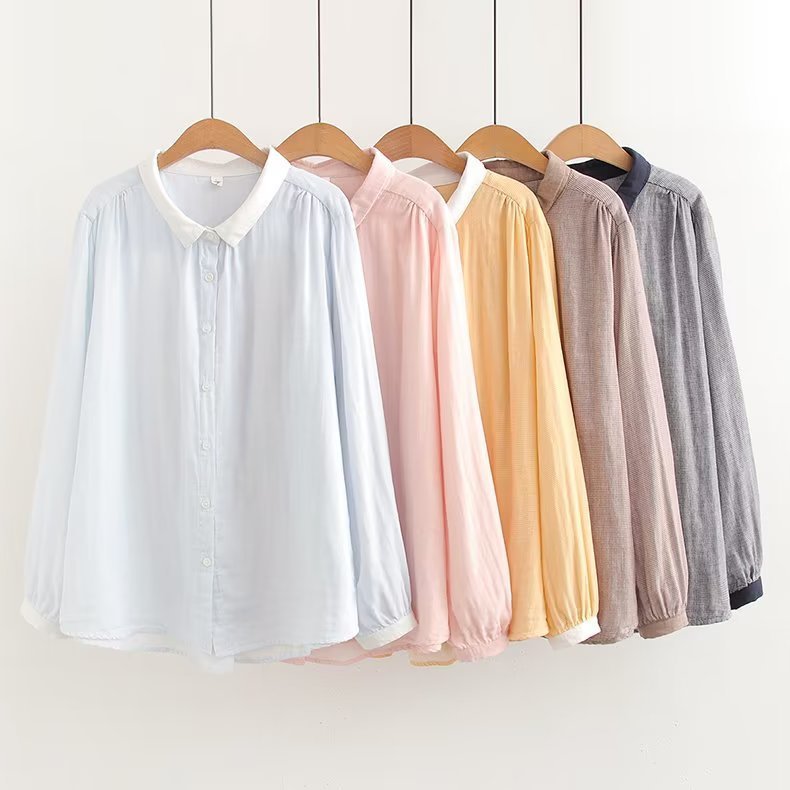 Japanese Mori Girl Stitching Collar Loose Long Sleeve Shirt