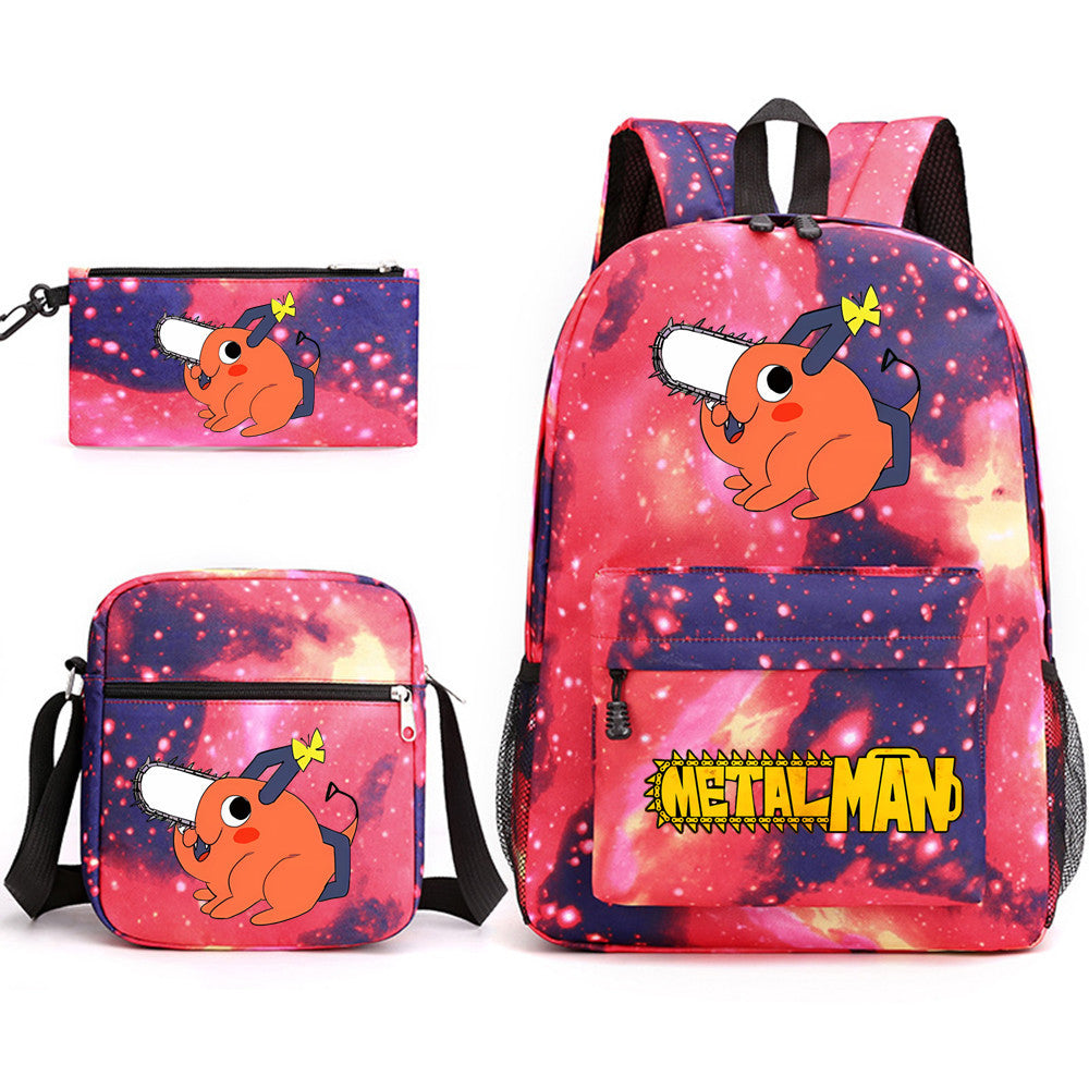 Pochita School Bag Three-piece Backpack