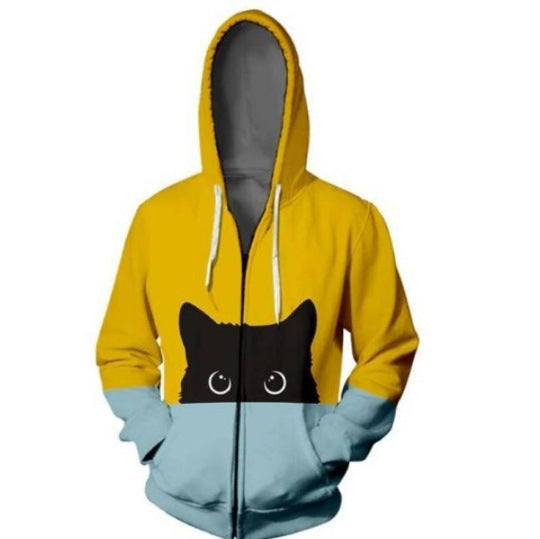 Leisure Cat 3D Print Zipper Hoodie