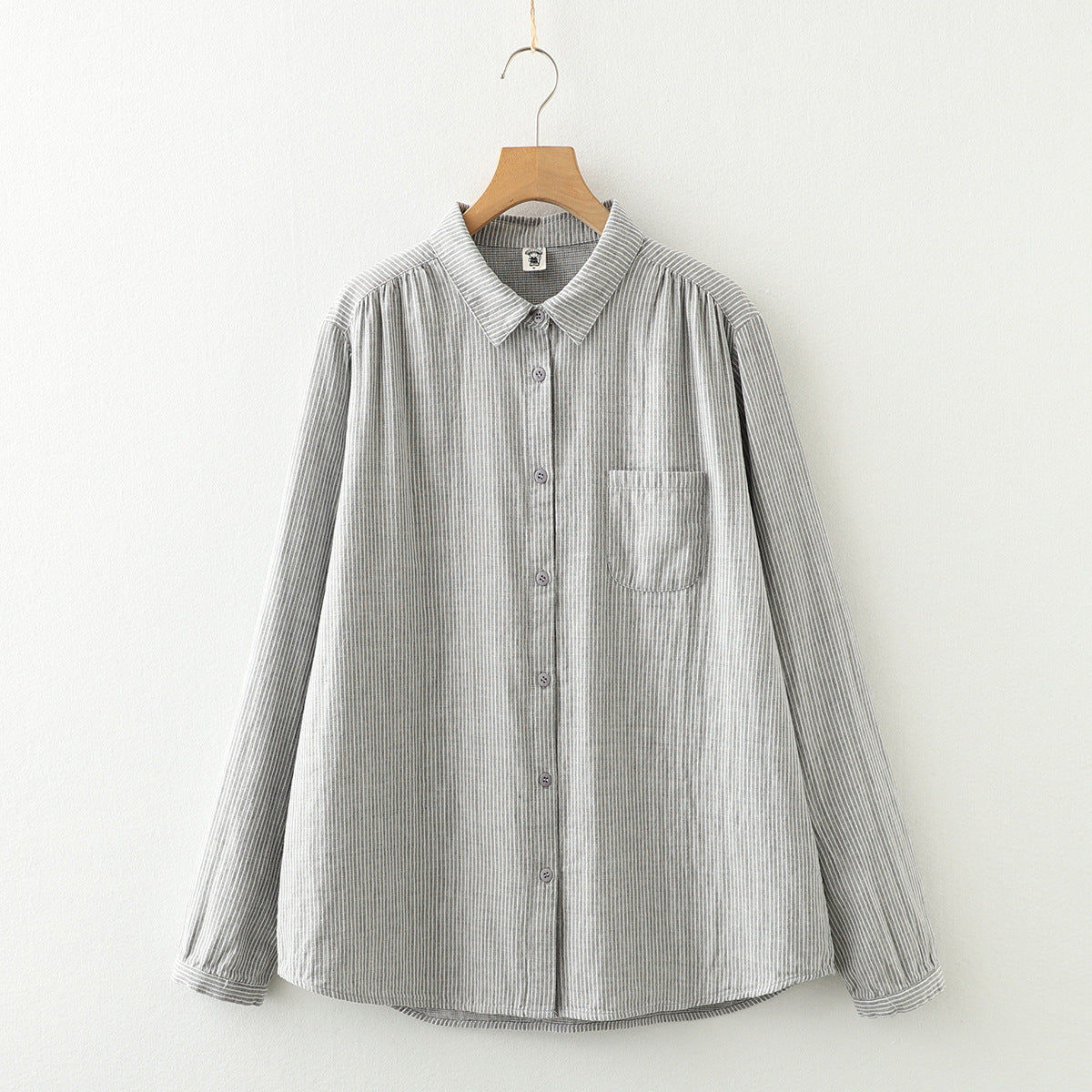 Women's Korean Style Pocket Striped Double-layer Shirt