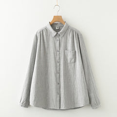 Women's Korean Style Pocket Striped Double-layer Shirt