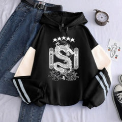 Casual Girls Kpop Color-Block Fleece Hoodie