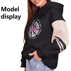 Women's KPOP Graphic Printed Color Block Hoodie