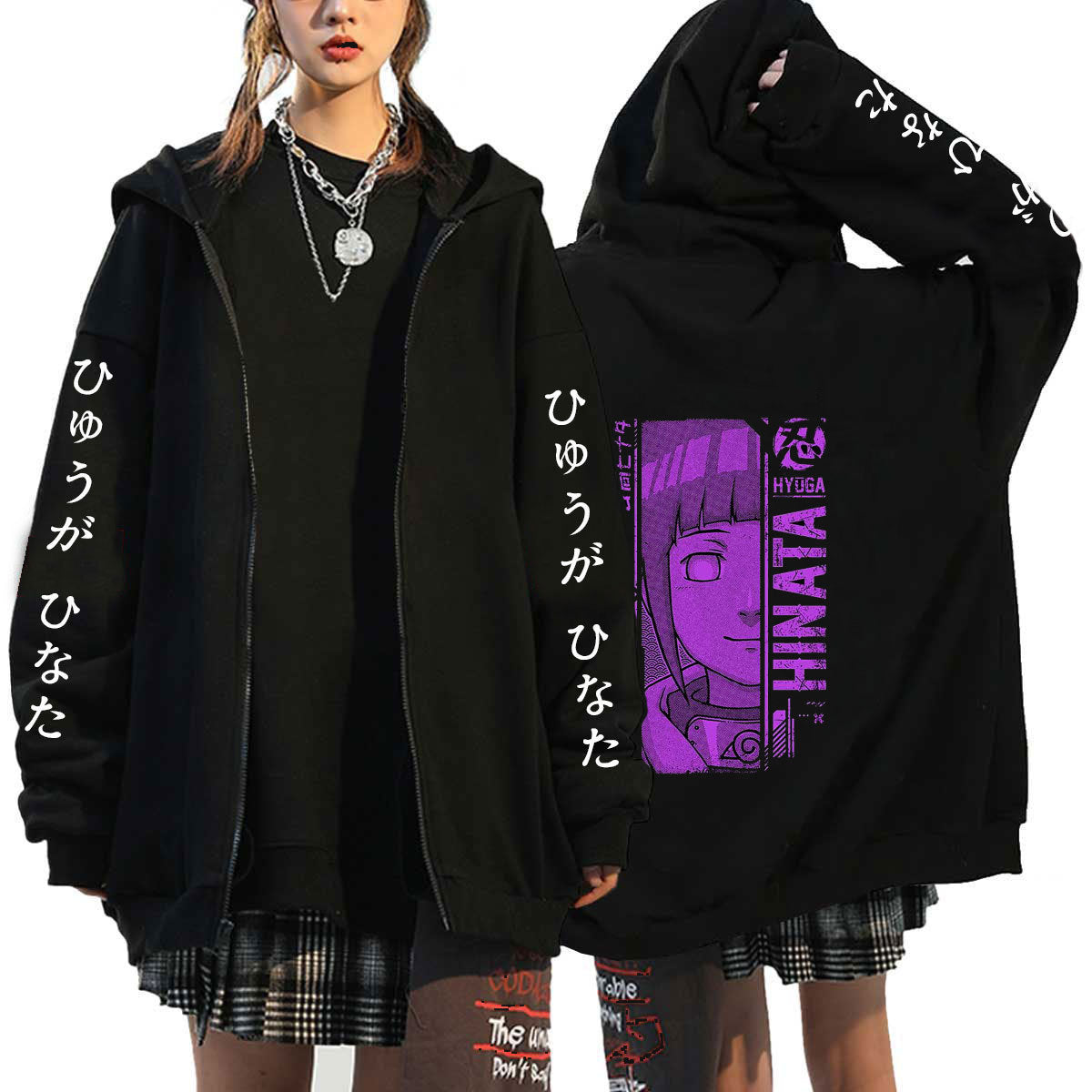 Unisex Hinata Printed Zipper Casual Hoodie