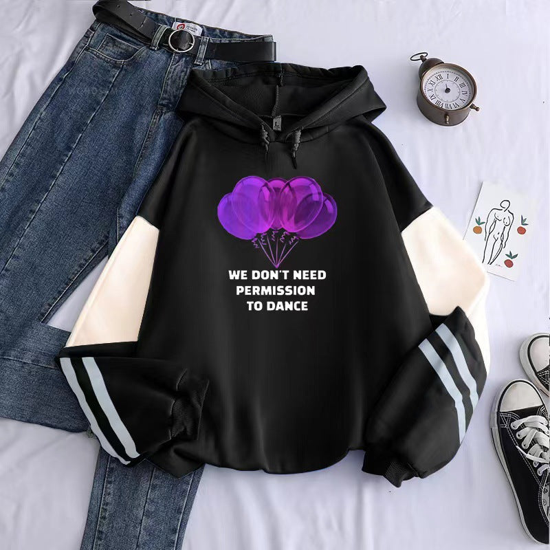 Cartoon Kpop Letter Print Color Block Hoodie