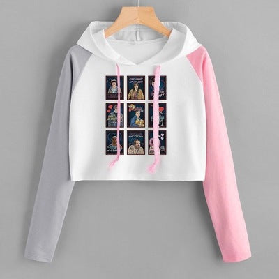 Casual Versatile TV Graphic Crop Hooded Top